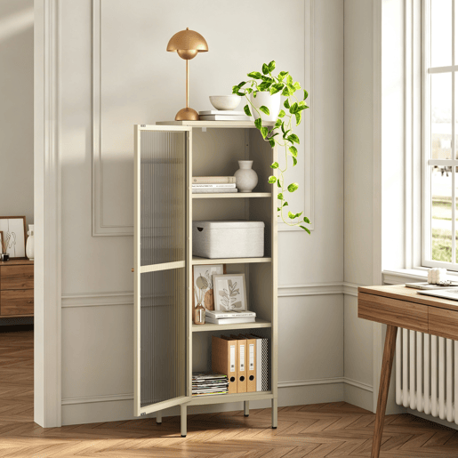 Vitrina Säkylä 1 porta aço 150x50x35 cm Camelo en.casa Vitrina Säkylä 1 porta aço 150x50x35 cm Camelo en.casa