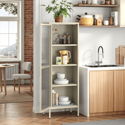 Vitrina Säkylä 1 porta aço 150x50x35 cm Camelo en.casa Vitrina Säkylä 1 porta aço 150x50x35 cm Camelo en.casa