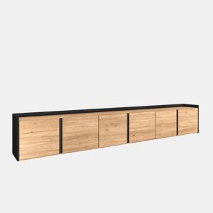 Móvel de TV, Muito espaço de arrumação, 309x35x50 cm, Para televisores até 80, Suspensos, Estilo moderno, Carvalho e preto