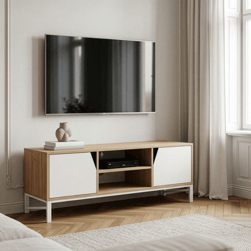 Móvel de televisão Kerrköndam 2 portas e 2 compartimentos 120x40x46cm CarvalhoBranco en.casa Móvel de televisão Kerrköndam 2 portas e 2 compartimentos 120x40x46cm CarvalhoBranco en.casa