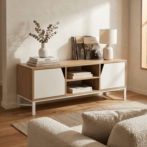 Móvel de televisão Kerrköndam 2 portas e 2 compartimentos 120x40x46cm CarvalhoBranco en.casa Móvel de televisão Kerrköndam 2 portas e 2 compartimentos 120x40x46cm CarvalhoBranco en.casa