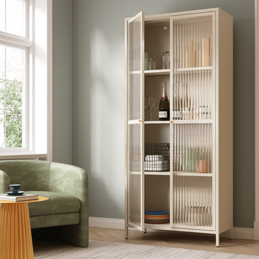 Vitrina Säkylä 2 portas aço 180x80x35 cm Camelo en.casa Vitrina Säkylä 2 portas aço 180x80x35 cm Camelo en.casa