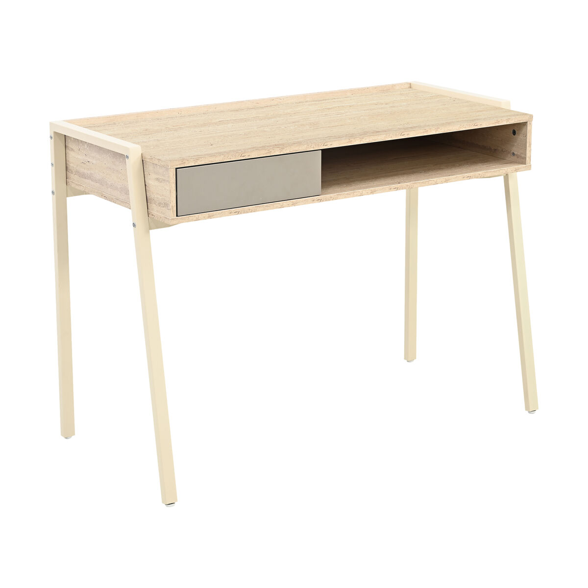 Escritorio boderas con borde elevado y cajón 107x55x78 cm beige/travertino [en.casa]
