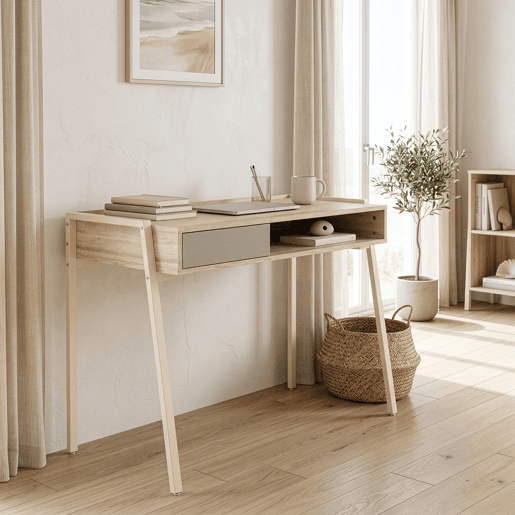 Secretária Boderas gaveta 107x55x78cm BegeTravertino en.casa Secretária Boderas gaveta 107x55x78cm BegeTravertino en.casa