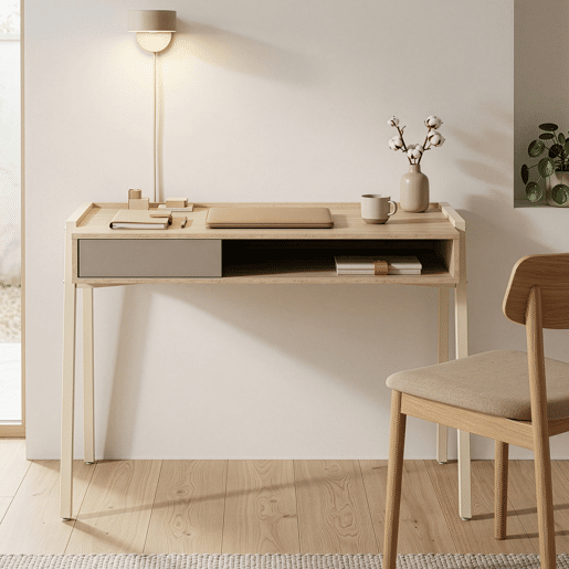 Secretária Boderas gaveta 107x55x78cm BegeTravertino en.casa Secretária Boderas gaveta 107x55x78cm BegeTravertino en.casa