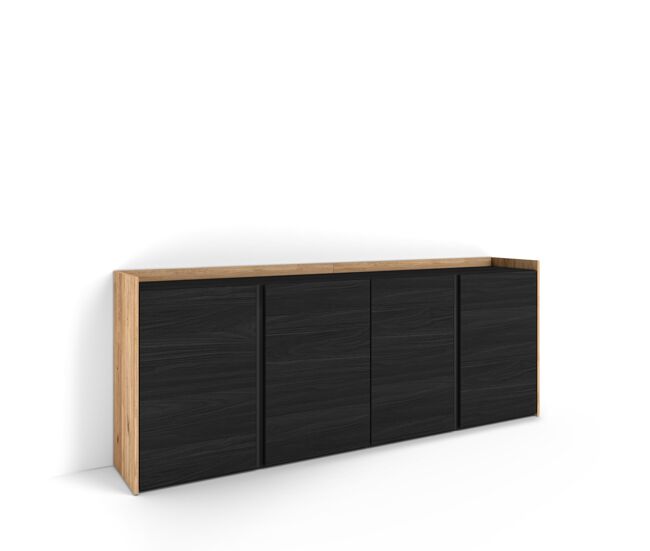 Aparadores para salón, gran capacidad de almacenaje, 207x35x80 cm, 4 puertas, armario, zapatero, estilo moderno, negro y roble