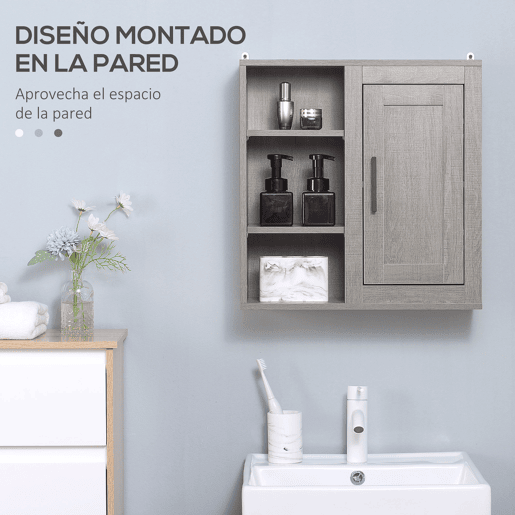 Armário de banheiro suspenso com 3 prateleiras abertas e 1 porta, móvel auxiliar moderno para pendurar, 48x20x50 cm, cinza Armário de banheiro suspenso com 3 prateleiras abertas e 1 porta, móvel auxiliar moderno para pendurar, 48x20x50 cm, cinza