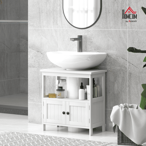 Armário para pia com 2 portas e prateleira aberta, armário de pia independente, 60x30x60 cm, branco Armário para pia com 2 portas e prateleira aberta, armário de pia independente, 60x30x60 cm, branco