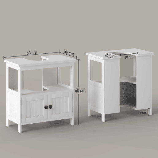 Armário para pia com 2 portas e prateleira aberta, armário de pia independente, 60x30x60 cm, branco Armário para pia com 2 portas e prateleira aberta, armário de pia independente, 60x30x60 cm, branco