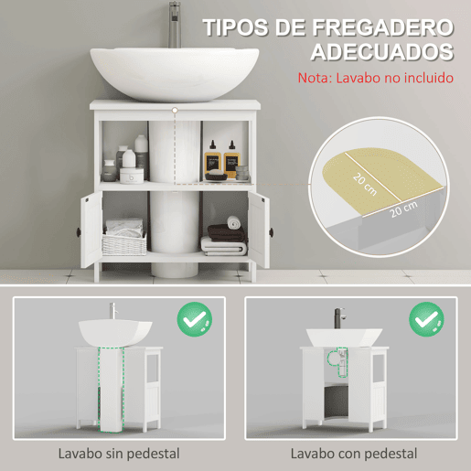 Armário para pia com 2 portas e prateleira aberta, armário de pia independente, 60x30x60 cm, branco Armário para pia com 2 portas e prateleira aberta, armário de pia independente, 60x30x60 cm, branco