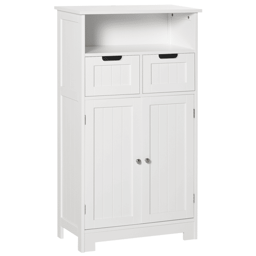 Armário de banheiro com 2 portas, prateleira ajustável, 2 gavetas e compartimento aberto, móvel auxiliar para armazenamento em salas de estar e cozinhas, 60x30x108,8 cm, branco Armário de banheiro com 2 portas, prateleira ajustável, 2 gavetas e compartimento aberto, móvel auxiliar para armazenamento em salas de estar e cozinhas, 60x30x108,8 cm, branco