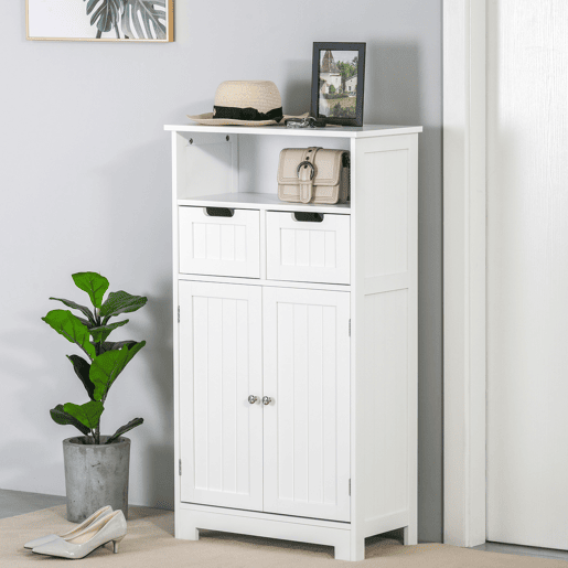 Armário de banheiro com 2 portas, prateleira ajustável, 2 gavetas e compartimento aberto, móvel auxiliar para armazenamento em salas de estar e cozinhas, 60x30x108,8 cm, branco Armário de banheiro com 2 portas, prateleira ajustável, 2 gavetas e compartimento aberto, móvel auxiliar para armazenamento em salas de estar e cozinhas, 60x30x108,8 cm, branco