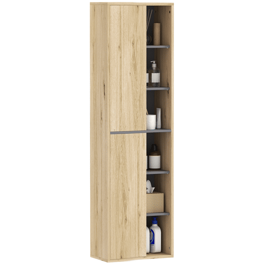 Armário de parede para banheiro com coluna, compartimentos abertos e 2 portas, 40x24x141,5 cm, natural Armário de parede para banheiro com coluna, compartimentos abertos e 2 portas, 40x24x141,5 cm, natural