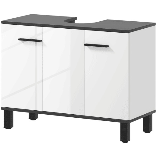 Armário para pia com 2 portas e prateleiras ajustáveis para pia com ou sem pedestal, 80x34x60 cm, branco Armário para pia com 2 portas e prateleiras ajustáveis para pia com ou sem pedestal, 80x34x60 cm, branco