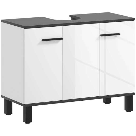 Armário para pia com 2 portas e prateleiras ajustáveis para pia com ou sem pedestal, 80x34x60 cm, branco Armário para pia com 2 portas e prateleiras ajustáveis para pia com ou sem pedestal, 80x34x60 cm, branco
