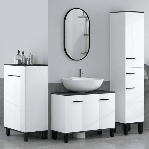 Armário para pia com 2 portas e prateleiras ajustáveis para pia com ou sem pedestal, 80x34x60 cm, branco Armário para pia com 2 portas e prateleiras ajustáveis para pia com ou sem pedestal, 80x34x60 cm, branco