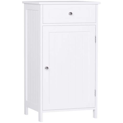 Armário de banheiro com 1 gaveta, 1 porta e prateleira interna ajustável, unidade de armazenamento, 43x34x77 cm, branco Armário de banheiro com 1 gaveta, 1 porta e prateleira interna ajustável, unidade de armazenamento, 43x34x77 cm, branco