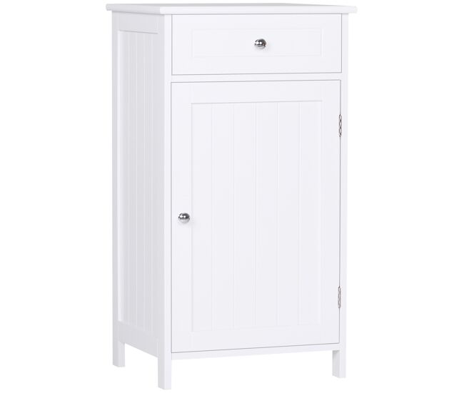 Armario de baño con 1 cajón 1 puerta y estante ajustable interior mueble auxiliar de almacenaje 43x34x77 cm blanco