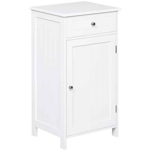 Armário de banheiro com 1 gaveta, 1 porta e prateleira interna ajustável, unidade de armazenamento, 43x34x77 cm, branco Armário de banheiro com 1 gaveta, 1 porta e prateleira interna ajustável, unidade de armazenamento, 43x34x77 cm, branco