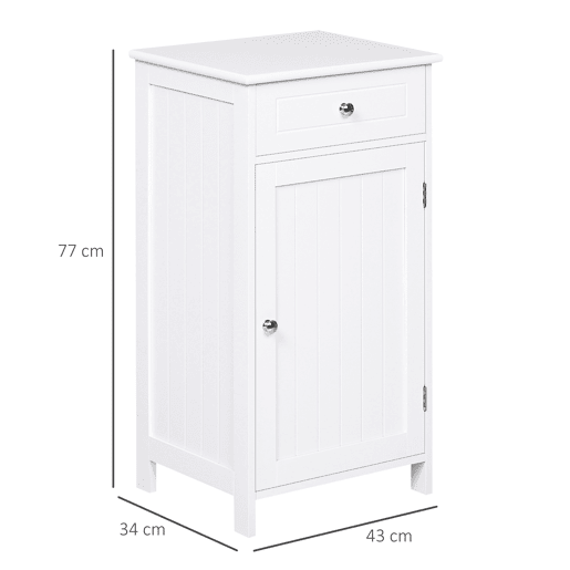 Armário de banheiro com 1 gaveta, 1 porta e prateleira interna ajustável, unidade de armazenamento, 43x34x77 cm, branco Armário de banheiro com 1 gaveta, 1 porta e prateleira interna ajustável, unidade de armazenamento, 43x34x77 cm, branco