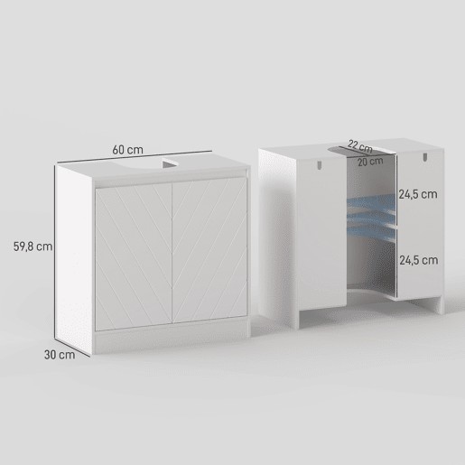 Armário de banheiro para instalação sob a pia, com 2 portas, prateleira ajustável para pias com ou sem coluna, 60x30x59,8 cm, branco Armário de banheiro para instalação sob a pia, com 2 portas, prateleira ajustável para pias com ou sem coluna, 60x30x59,8 cm, branco