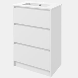 Móvel para banheiro com pia, gabinete para banheiro, pia de cerâmica sintética com 2 gavetas, 61x37x88cm, branco brilhante