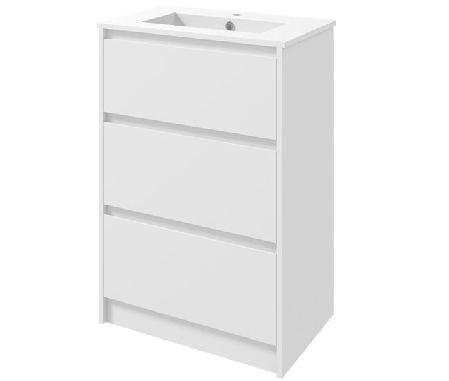 Mueble de baño con lavabo armario de baño lavabo de baño de cerámica sintética con 2 cajones 61x37x88cm blanco brillante