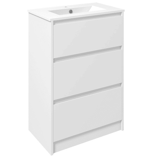 Móvel para banheiro com pia, gabinete para banheiro, pia de cerâmica sintética com 2 gavetas, 61x37x88cm, branco brilhante Móvel para banheiro com pia, gabinete para banheiro, pia de cerâmica sintética com 2 gavetas, 61x37x88cm, branco brilhante