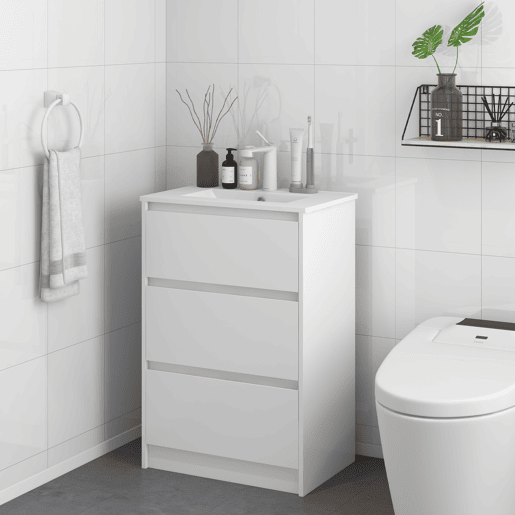 Móvel para banheiro com pia, gabinete para banheiro, pia de cerâmica sintética com 2 gavetas, 61x37x88cm, branco brilhante Móvel para banheiro com pia, gabinete para banheiro, pia de cerâmica sintética com 2 gavetas, 61x37x88cm, branco brilhante