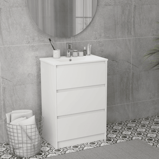 Móvel para banheiro com pia, gabinete para banheiro, pia de cerâmica sintética com 2 gavetas, 61x37x88cm, branco brilhante Móvel para banheiro com pia, gabinete para banheiro, pia de cerâmica sintética com 2 gavetas, 61x37x88cm, branco brilhante