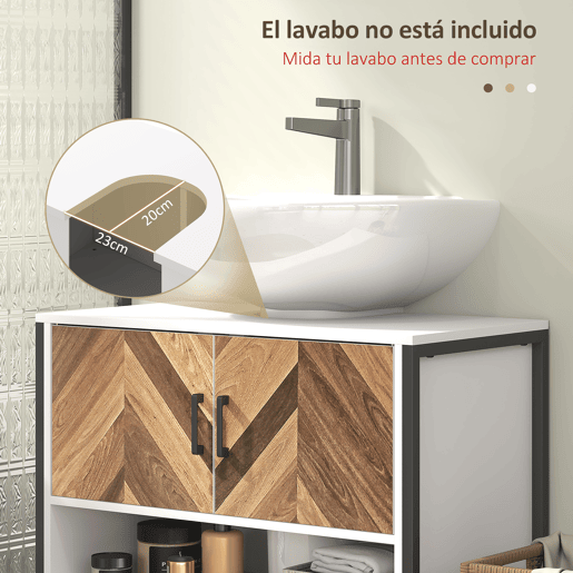 Armário para pia com 2 portas e compartimento aberto para pia com ou sem pedestal, 80x40x60 cm, Creme e Nogueira Armário para pia com 2 portas e compartimento aberto para pia com ou sem pedestal, 80x40x60 cm, Creme e Nogueira