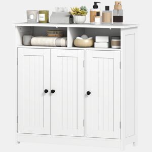 Armário de banheiro estreito com 3 portas, 2 compartimentos abertos, prateleira ajustável, 85x30x85 cm, branco