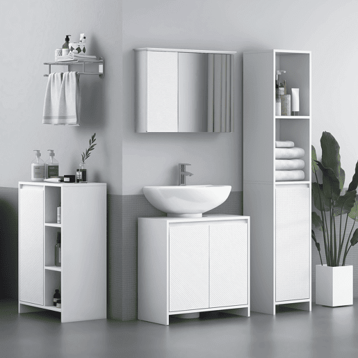 Armário moderno para pia com prateleira, unidade de lavatório de chão anti-tombamento, capacidade de carga de 40 kg, 60 x 30 x 60 cm, branco
