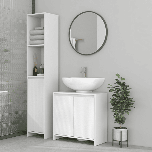 Armário moderno para pia com prateleira, unidade de lavatório de chão anti-tombamento, capacidade de carga de 40 kg, 60 x 30 x 60 cm, branco