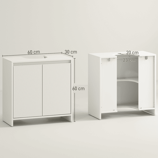 Armário moderno para pia com prateleira, unidade de lavatório de chão anti-tombamento, capacidade de carga de 40 kg, 60 x 30 x 60 cm, branco