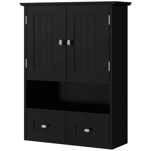 Armário de banheiro suspenso, unidade de armazenamento para banheiro com 2 portas e 2 gavetas, 50,8 x 17,8 x 66 cm, preto