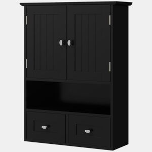 Armário de banheiro suspenso, unidade de armazenamento para banheiro com 2 portas e 2 gavetas, 50,8 x 17,8 x 66 cm, preto