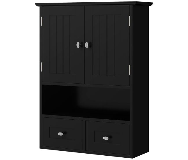Armario de baño de pared armario colgante mueble suspendido de baño con 2 puertas y 2 cajones 50,8x17,8x66 cm negro