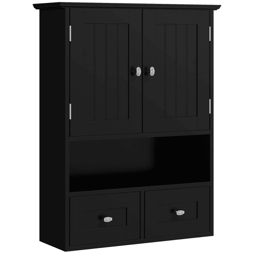 Armário de banheiro suspenso, unidade de armazenamento para banheiro com 2 portas e 2 gavetas, 50,8 x 17,8 x 66 cm, preto