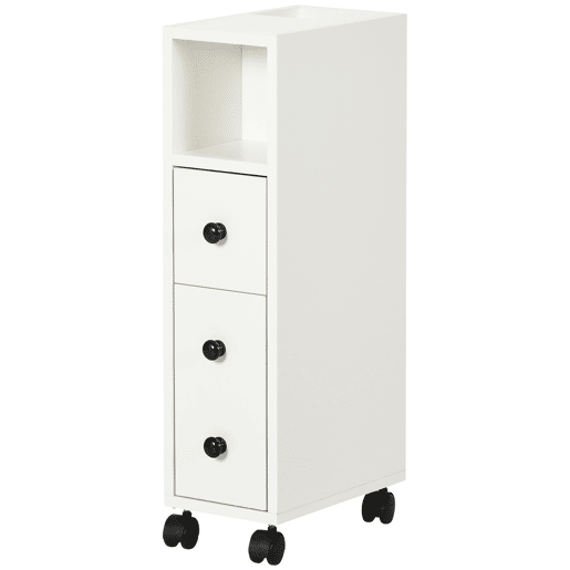 Armário de banheiro com rodízios, unidade de armazenamento para banheiro com prateleira aberta, porta e gaveta, 18x30x68,5 cm, branco Armário de banheiro com rodízios, unidade de armazenamento para banheiro com prateleira aberta, porta e gaveta, 18x30x68,5 cm, branco