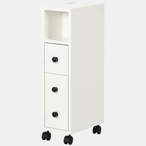 Armário de banheiro com rodízios, unidade de armazenamento para banheiro com prateleira aberta, porta e gaveta, 18x30x68,5 cm, branco