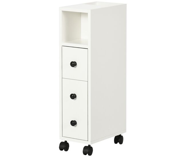 Armario de baño con ruedas mueble auxiliar para baño con estante abierto puerta y cajón 18x30x68,5 cm blanco