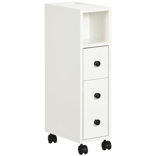 Armário de banheiro com rodízios, unidade de armazenamento para banheiro com prateleira aberta, porta e gaveta, 18x30x68,5 cm, branco Armário de banheiro com rodízios, unidade de armazenamento para banheiro com prateleira aberta, porta e gaveta, 18x30x68,5 cm, branco
