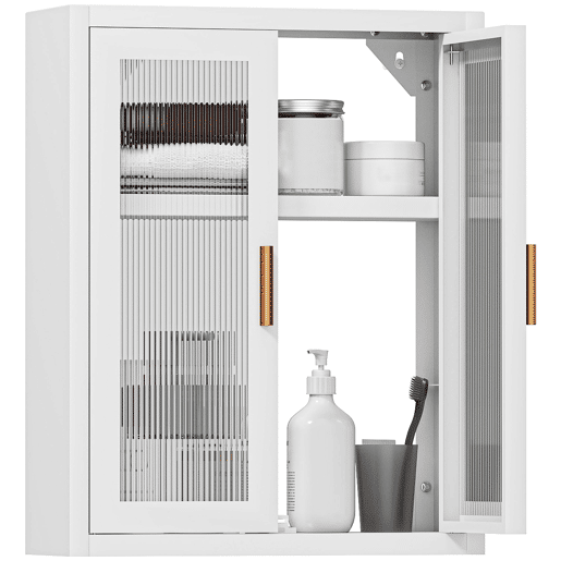 Armário de banheiro suspenso, móvel moderno para banheiro com prateleira ajustável e portas de acrílico branco Armário de banheiro suspenso, móvel moderno para banheiro com prateleira ajustável e portas de acrílico branco