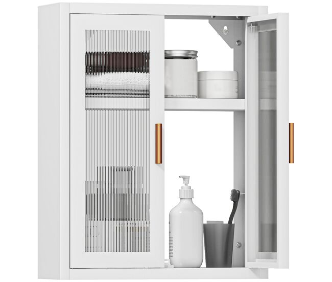 Armario de baño de pared mueble de baño colgante moderno con estante ajustable puertas de acrílico blanco