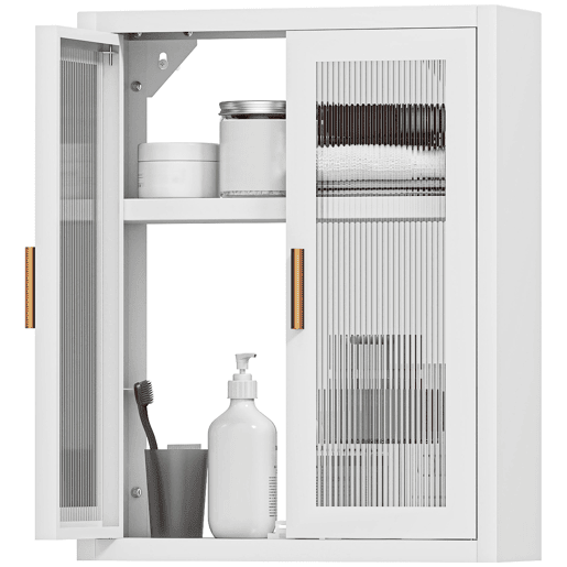 Armário de banheiro suspenso, móvel moderno para banheiro com prateleira ajustável e portas de acrílico branco Armário de banheiro suspenso, móvel moderno para banheiro com prateleira ajustável e portas de acrílico branco