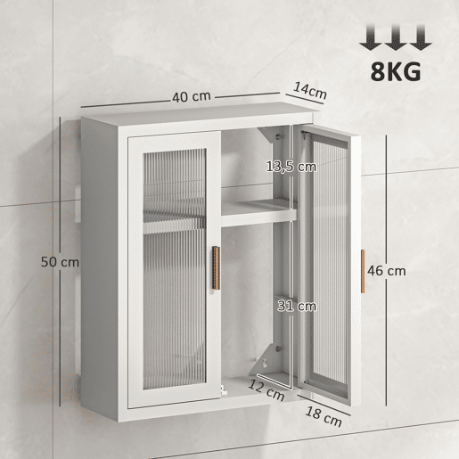 Armário de banheiro suspenso, móvel moderno para banheiro com prateleira ajustável e portas de acrílico branco Armário de banheiro suspenso, móvel moderno para banheiro com prateleira ajustável e portas de acrílico branco