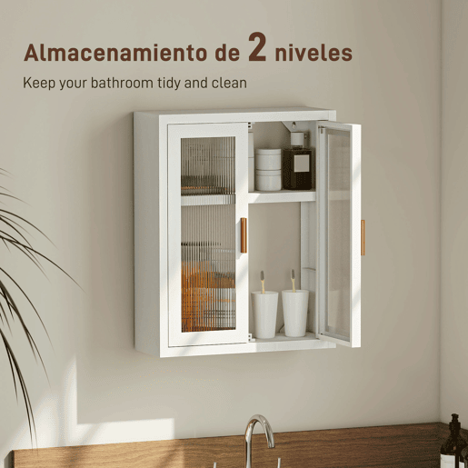 Armário de banheiro suspenso, móvel moderno para banheiro com prateleira ajustável e portas de acrílico branco Armário de banheiro suspenso, móvel moderno para banheiro com prateleira ajustável e portas de acrílico branco