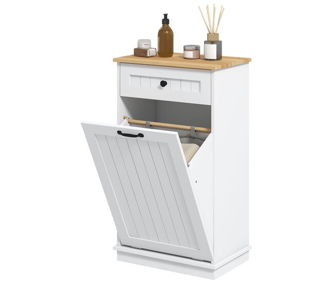 Armario de baño con cajón cesto para la ropa y diseño anti-vuelco mueble de baño moderno 52x33x90 cm blanco