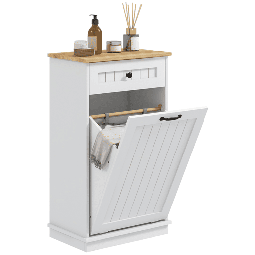 Armário de banheiro com gaveta, cesto de roupa suja e design anti-tombamento, móveis modernos para banheiro, 52x33x90 cm, branco